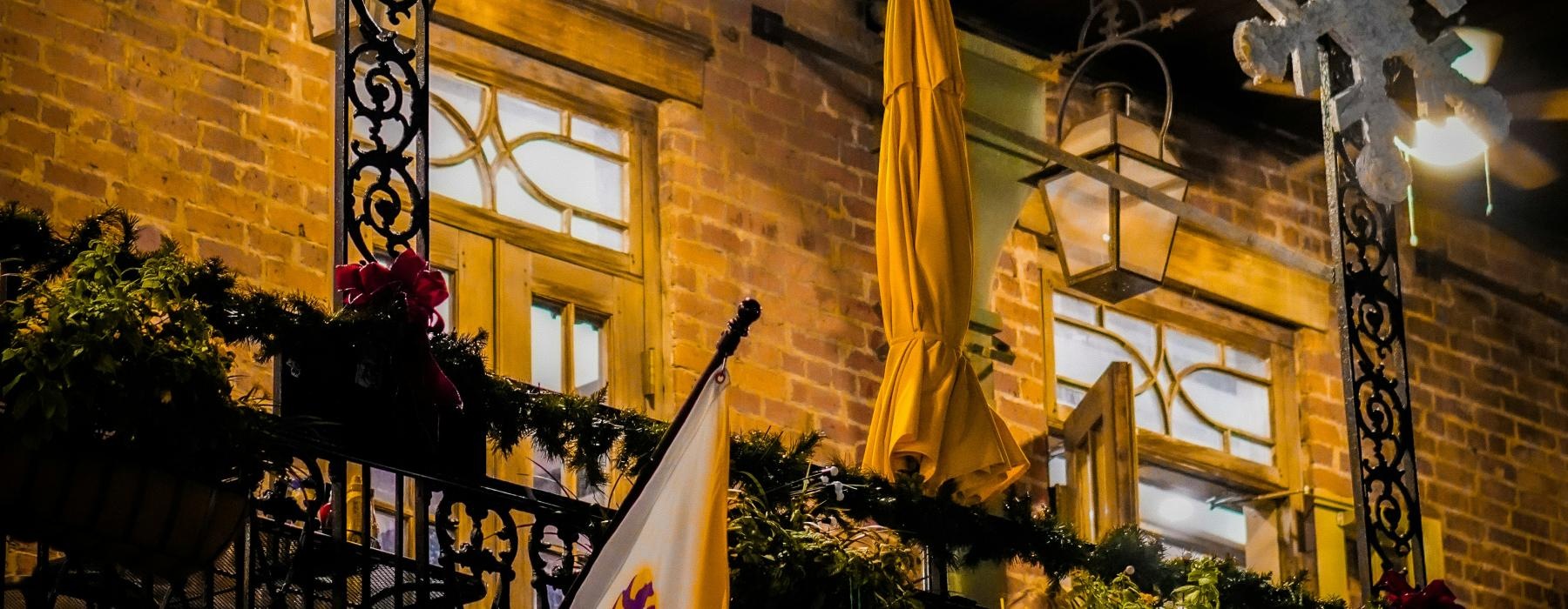 a flag from a building